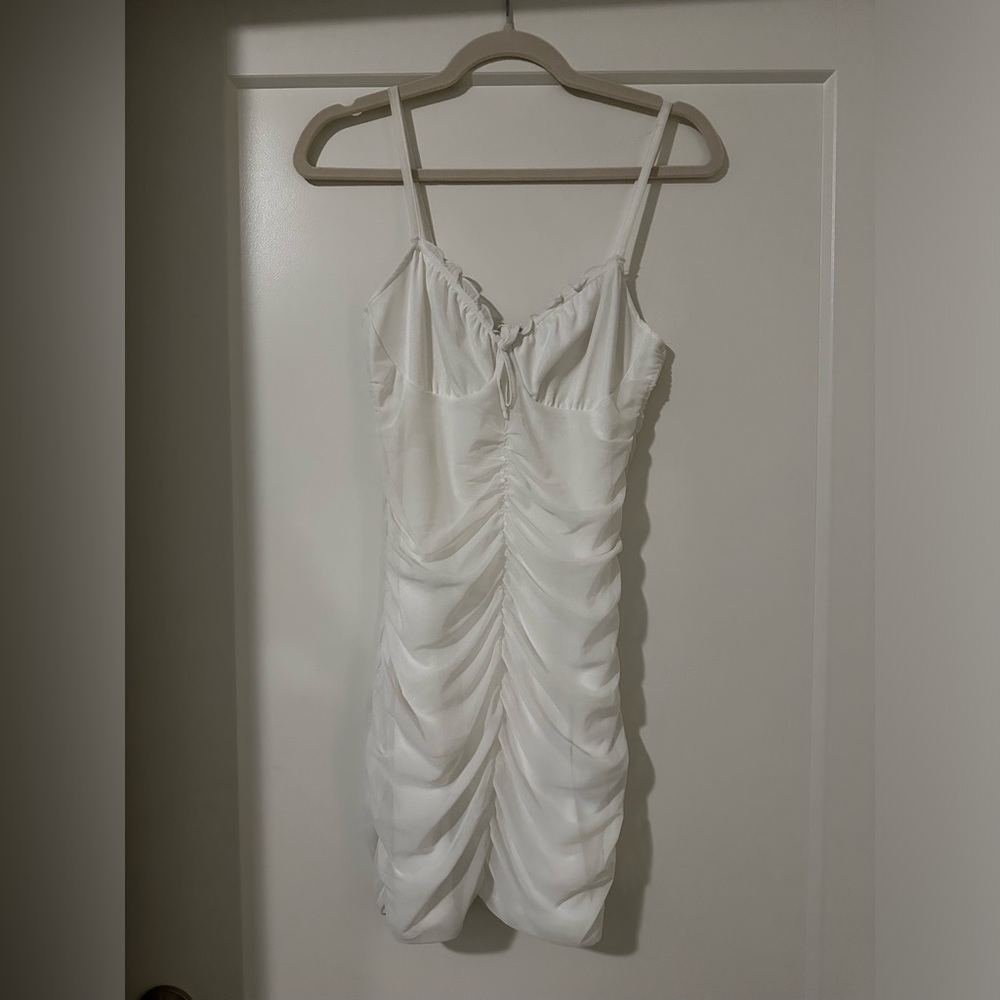 H&M white scrunched stretchy mini dress